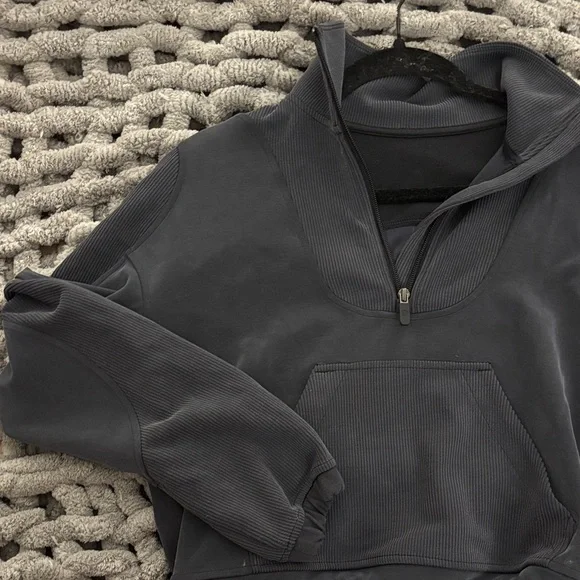 Lululemon Black Brushed Softstreme Ribbed Half Zip - Picture 2 of 12